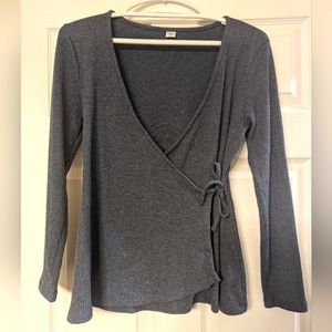 Old Navy Blue Faux Wrap Long Sleeve Shirt